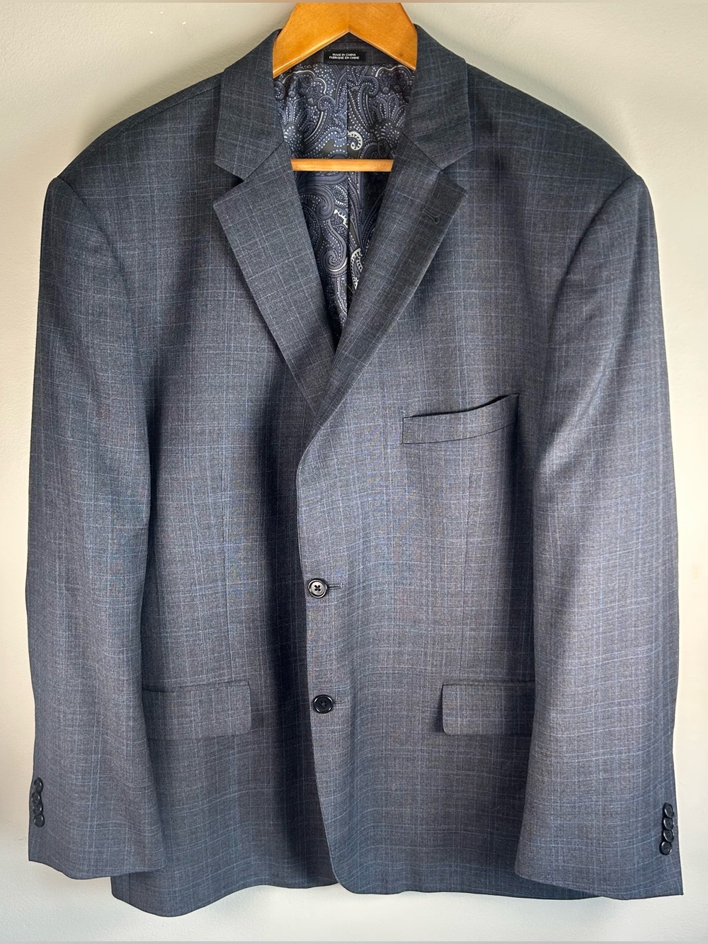 Joseph Abboud JOE Men’s Blazer Sport Coat 48R Grey Blue Plaid Wool Formal NWOT